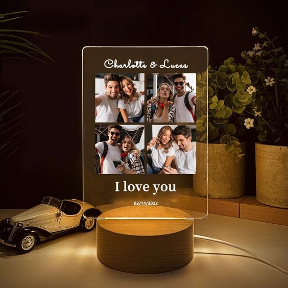 Custom LED Light Photo Collage Plaque, Personalized Picture Frames Glass Art Photo Gifts, 1 Year Anniversary Gift for Boyfriend & Girlfriend