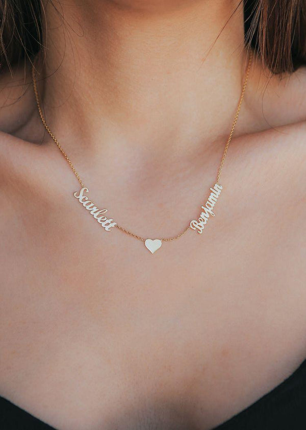 Customized Double Name Necklace With Small Heart