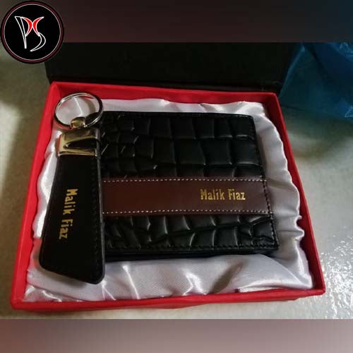 Customize Black Crocodile Wallet &  Keychain