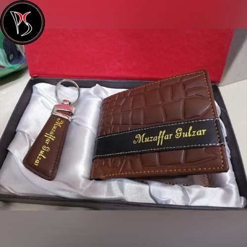 Customize Brown Crocodile Wallet & Keychain