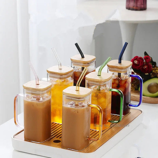 GLASS MUG WITH LID & STRAW