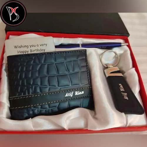 Customize blue crocodile Wallet keychain pen & metal card