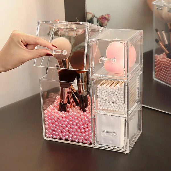 ACRYLIC MAKE-UP BRUSH ORGANIZER WITH DRAWER