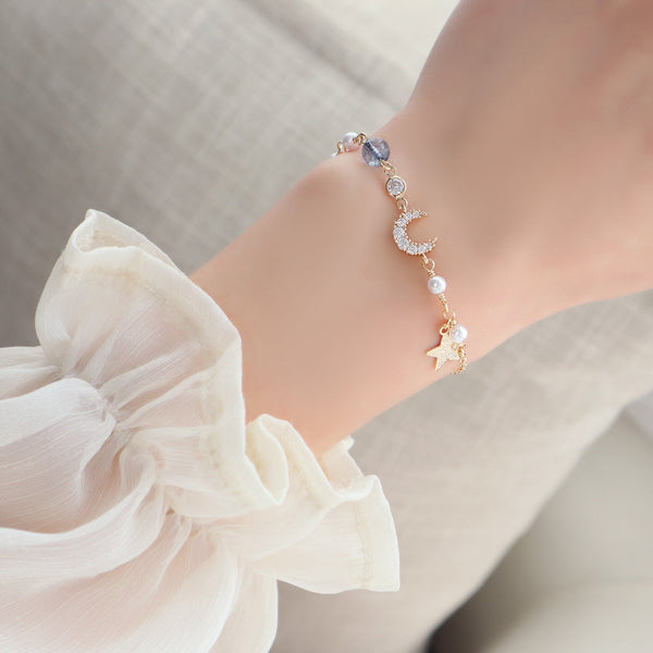 KOREAN SIMPLE STAR MOON ZIRCON PEARL BRACELET