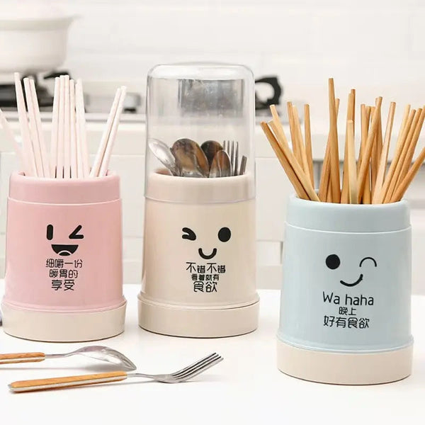 SMILEY CUTLERY HOLDER WITH LID