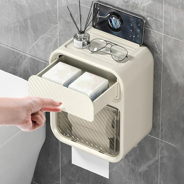 WALL MOUNTED TISSUE HOLDER WITH DRAWER