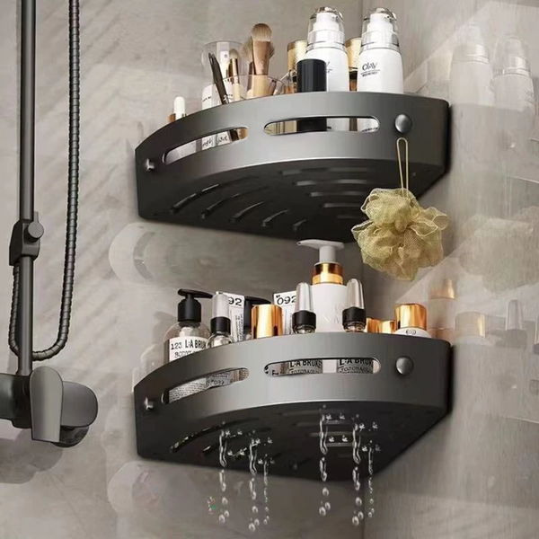 1 PIECE ADHESIVE BATHROOM SHAMPOO HOLDER SHOWER CADDY NO DRILL CORNER TOWEL STORAGE SHELVES