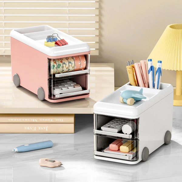 BUS SHAPE DESK STORAGE BOX PEN HOLDER CARTOON PLASTIC CASE