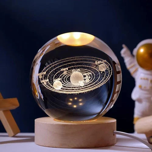 3D CRYSTAL BALL NIGHT LAMP WITH WOODEN BASE SOLAR SYSTEM CRYSTAL BALL NIGHT LIGHT, BEDROOM DECOR