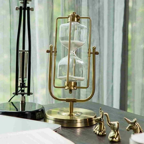 ROTATING HOURGLASS WITH BRASS TONE FRAME 30-MINUTE METAL SAND TIMER