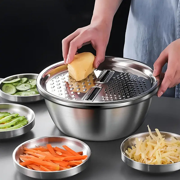 STAINLESS STEEL VEGETABLE & FRUIT SLICER GRINDER RICE BOWL DRAINAGE BASKET