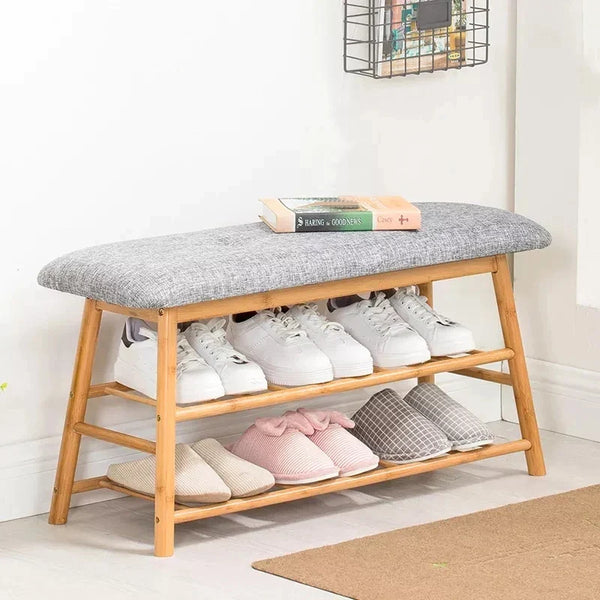 WOODEN SHOE RACK WITH IRONING STAND