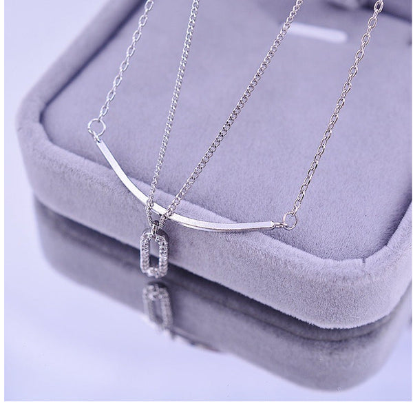 STERLING SILVER DOUBLE CUBAN LINK CHAIN, SMILE ZIRCON PENDANT NECKLACE FOR WOMEN