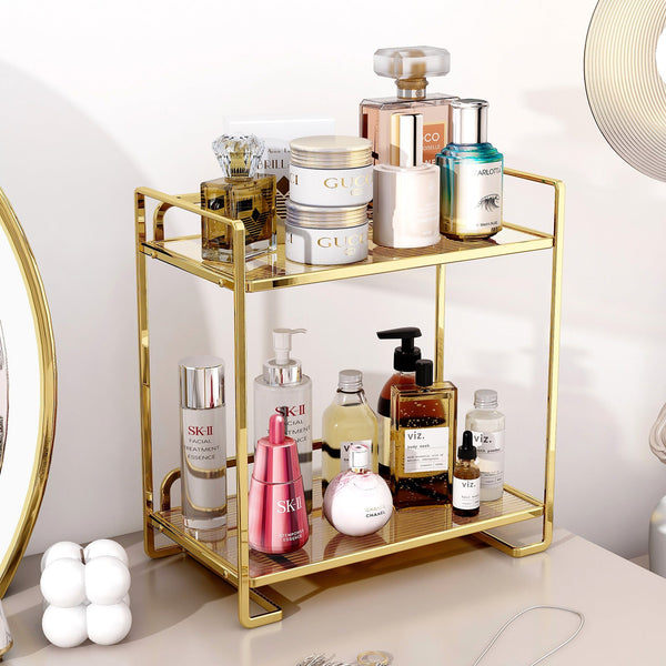 LIGHT LUXURY BATHROOM SHELF RACK COSMETICS ORGANIZER FOR DRESSING TABLE - SQUARE SHAPE