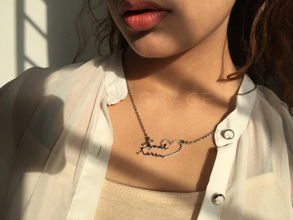 Double Name Necklace With Heart