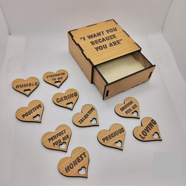 Customize Wooden 10 Hearts Reason Box