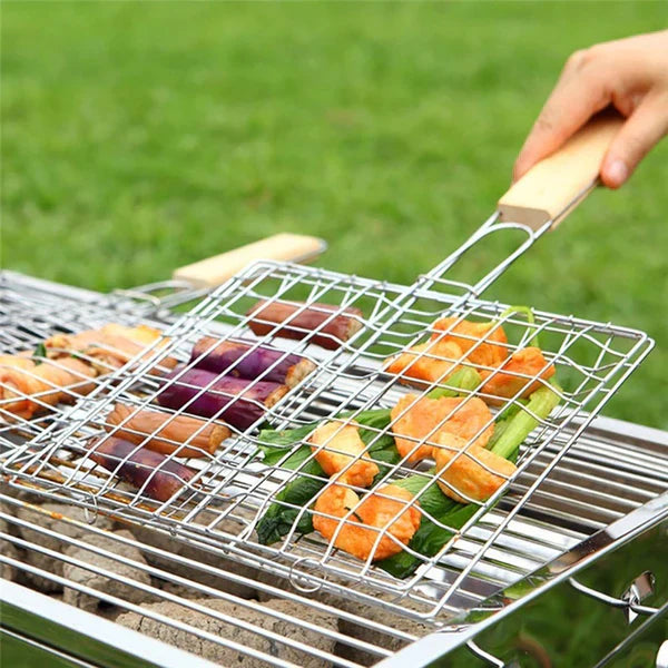 WOODEN HANDLE BARBEQUE MESH NET